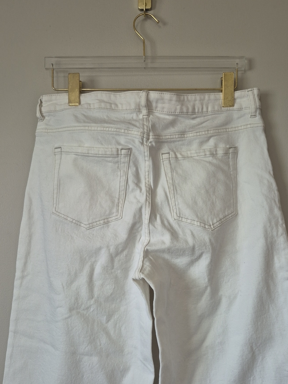 H&M Cream Wide Leg Denim Jeans Size 14 Cropped Ankle Raw Hem Boho - Picture 4 of 8